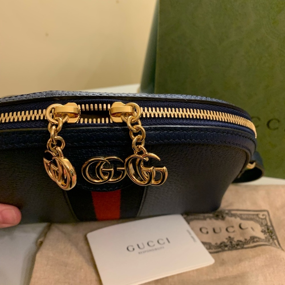 SOLDGucci Navy Blue Leather Ophidia Small Shoulder Crossbody Web Bag - Picture 4 of 12